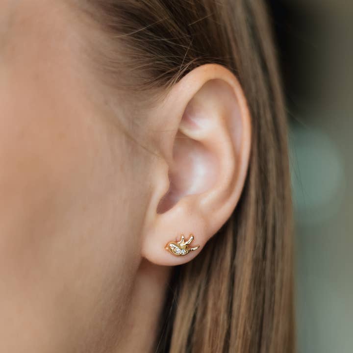 Sedy Jewelry - Wholesale Stud/Post Earrings - Bird Stud Earrings with Cubic Zirconia – Gold Plated Copper2