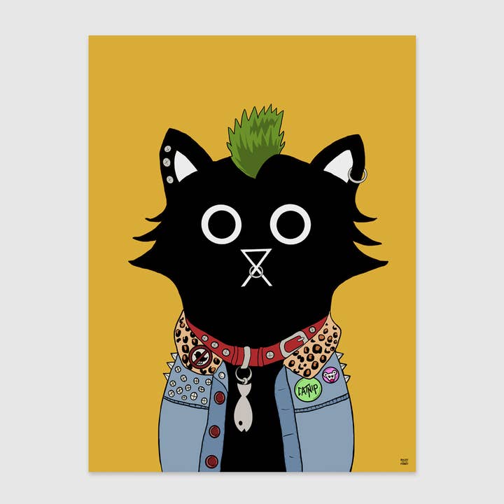 Punk Cat Wall Art Print, Cat Art, Fun Wall Art for wholesale by Baldy And The Fidget