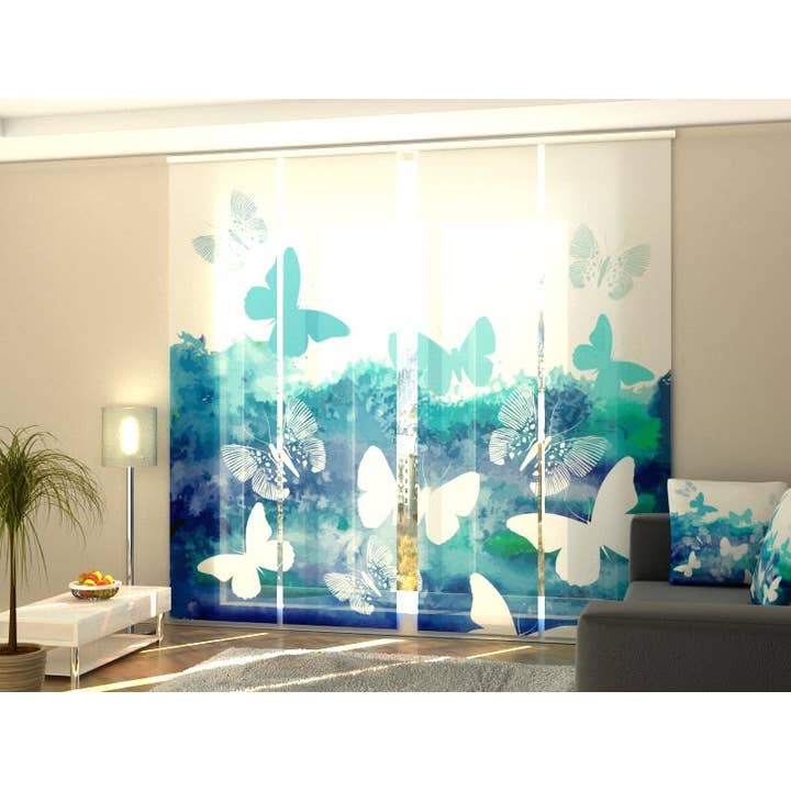 Set of 4 Blue Butterfly Panel Curtains for wholesale by IlyDecor