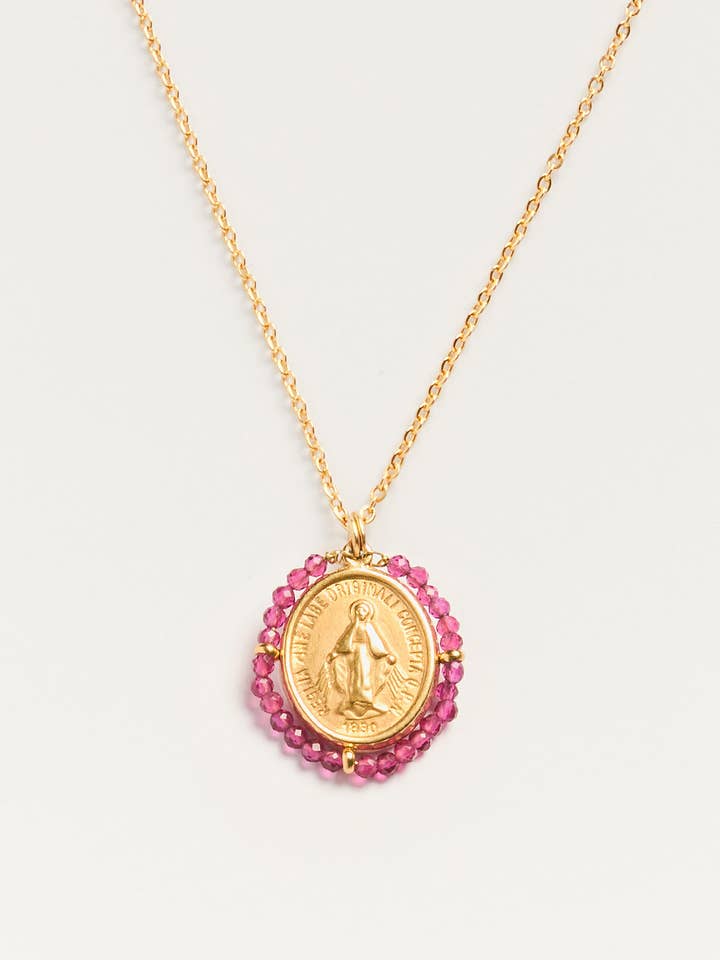 Santa Maria Grenat - golden medal necklace with Purple stones for wholesale by Palas