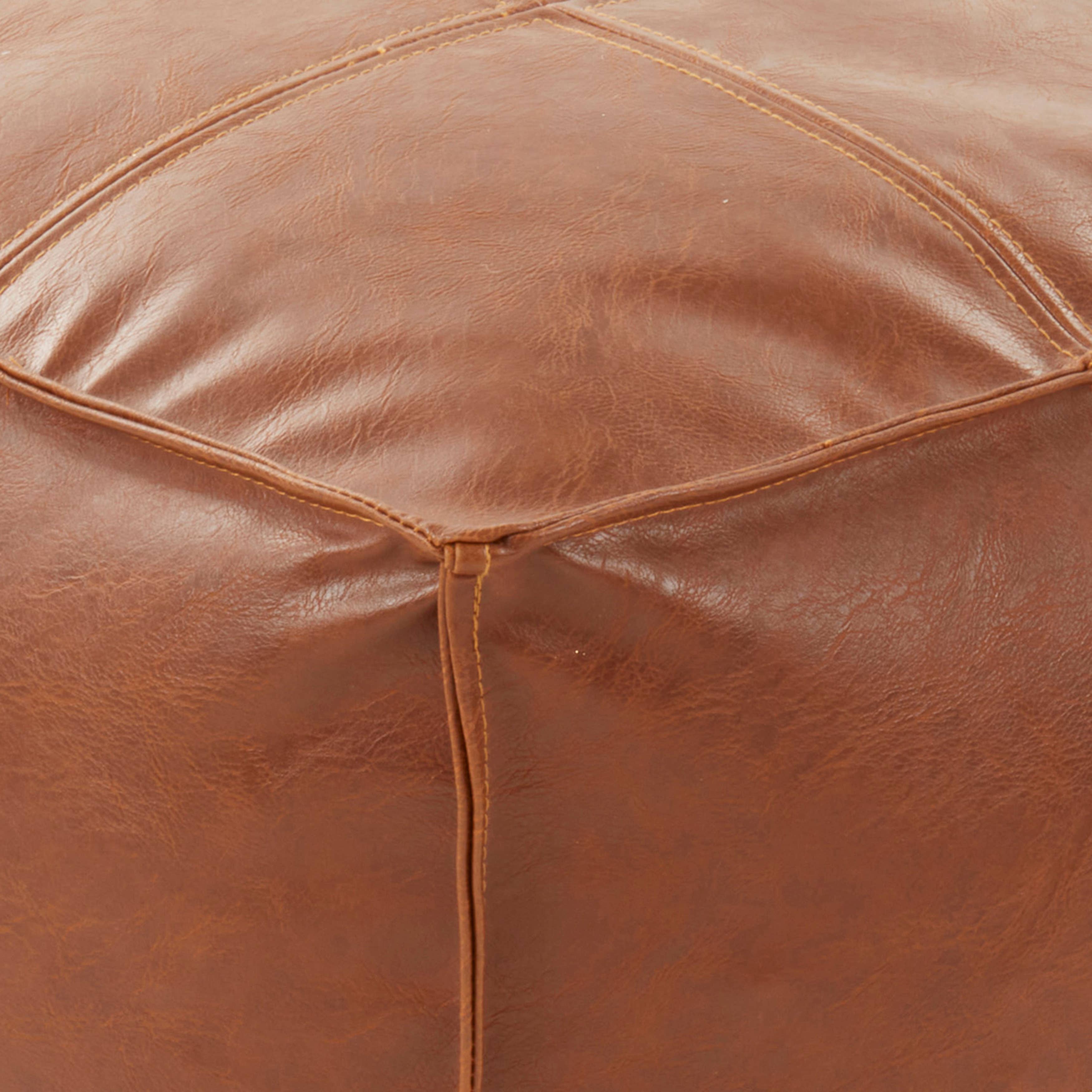 Brown Vintage Inspired Faux Leather Patchwork Pouf for wholesale on Faire2