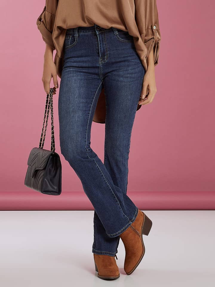 Dark Blue Mega Stretch Flared Jeans for wholesale by DenimVista