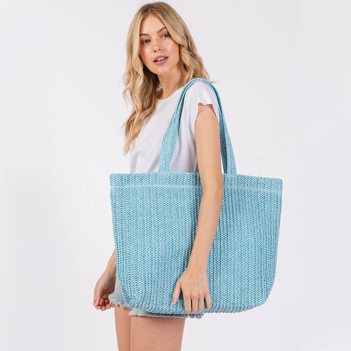 Hana - Wholesale Tote Bag - Women's - Solid Color Crochet Summer Straw Tote Bag3