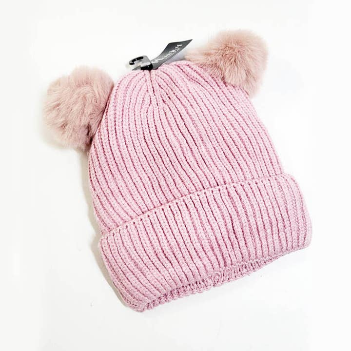 Assorted Color Kids Double Layer Pom Pom Beanie for wholesale on Faire