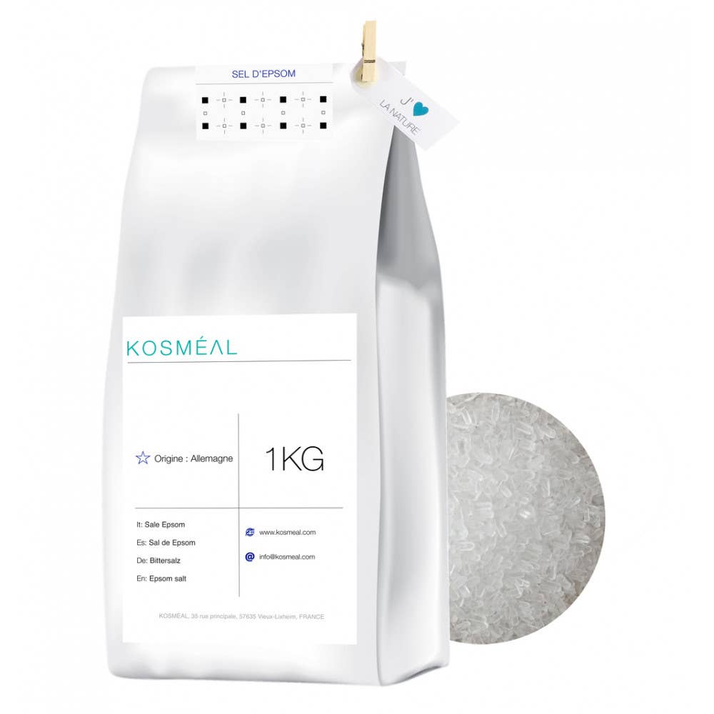 KOSMÉAL – wholesale Badsalt – Epsomsalt 1 kg i miljövänlig förpackning av vitt kraftpapper0
