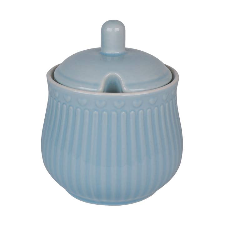 Porcelain sugar pot LOVE in pastel blue color for wholesale by Isabelle Rose