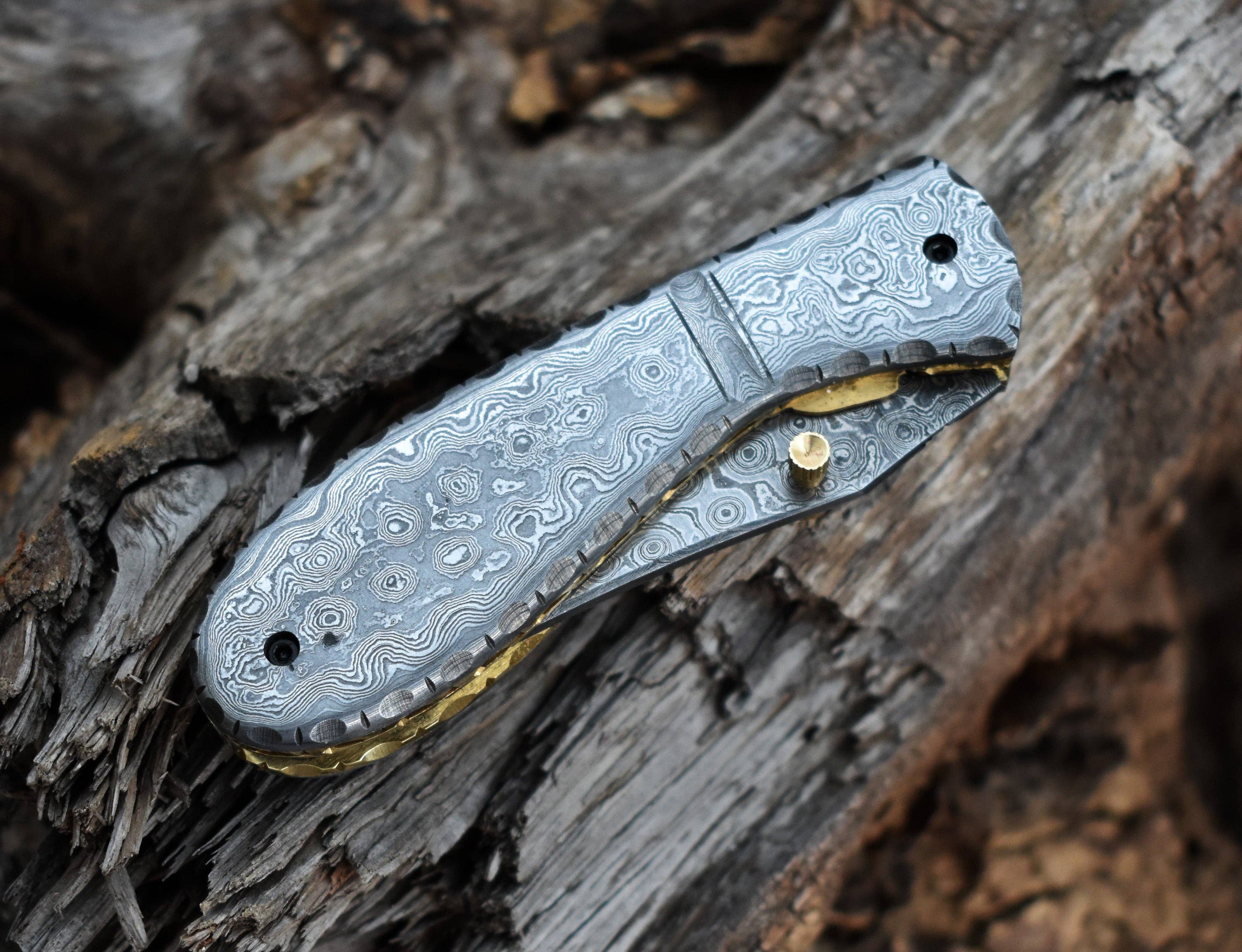 SHINY CRAFTS – Navalha e suporte por atacado – Faca de bolso completa em Damasco com cabo e lâmina em Damasco, faca dobrável com trava liner, faca para camping e caça com bainha premium de couro (FK-09)2