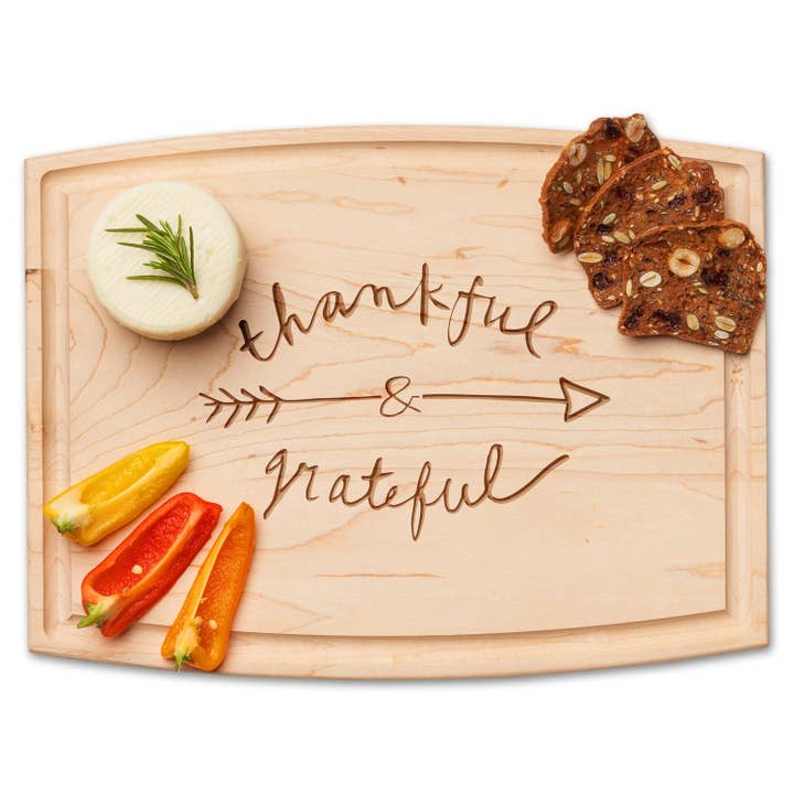 Arched Artisan Maple Board | Thankful & Grateful | 12 x 9" for wholesale by Sophistiplate