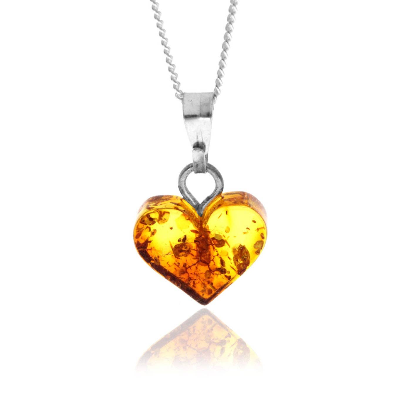 SilverAmber Jewellery - Vendita all'ingrosso Collana con ciondolo/pendaglio - Ciondolo a forma di cuore in autentico ambra baltica su una delicata collana a catena in argento sterling 925.3