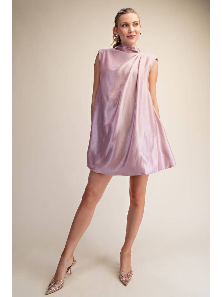 Glam - Wholesale Dress - Women's - Sleeveless Shoulder Pad Gathered Detail Mini Dress6