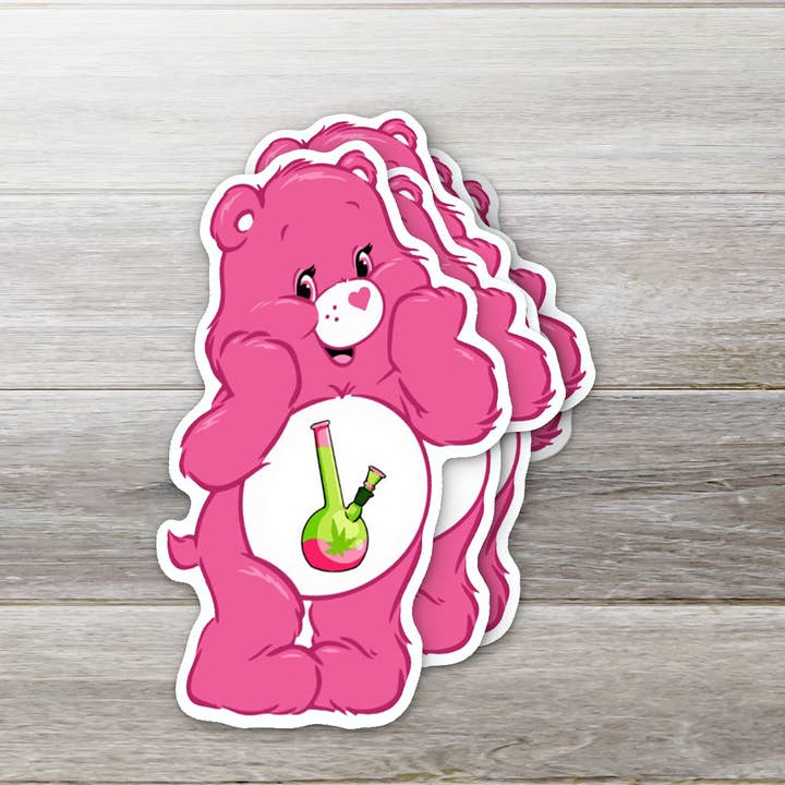 Ozark Sticker Company - Wholesale Sticker - Caring Weed Bear Sticker- Pink Bong