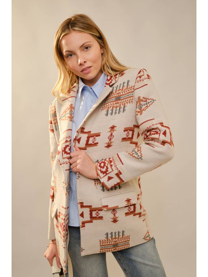 Blue B - Wholesale Blazer - Dames - 37937J Azteekse Jacquard Juweel Knoop Blazer8