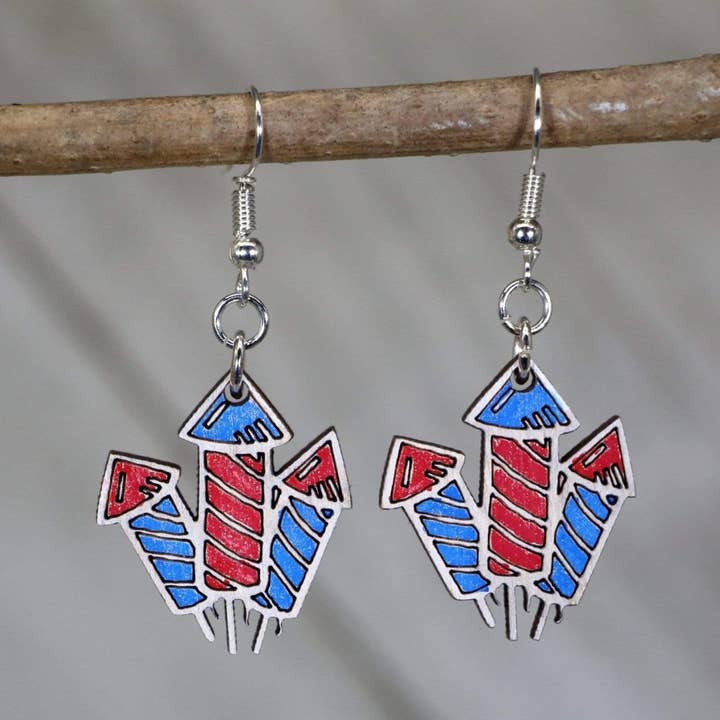 Fireworks Wooden Dangle Earrings for wholesale by Cates Concepts
