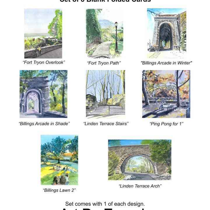 Art By Francis - Wholesale Everyday Greeting Card - Notecards Assorted - Fort Tryon Park (8-pack)1