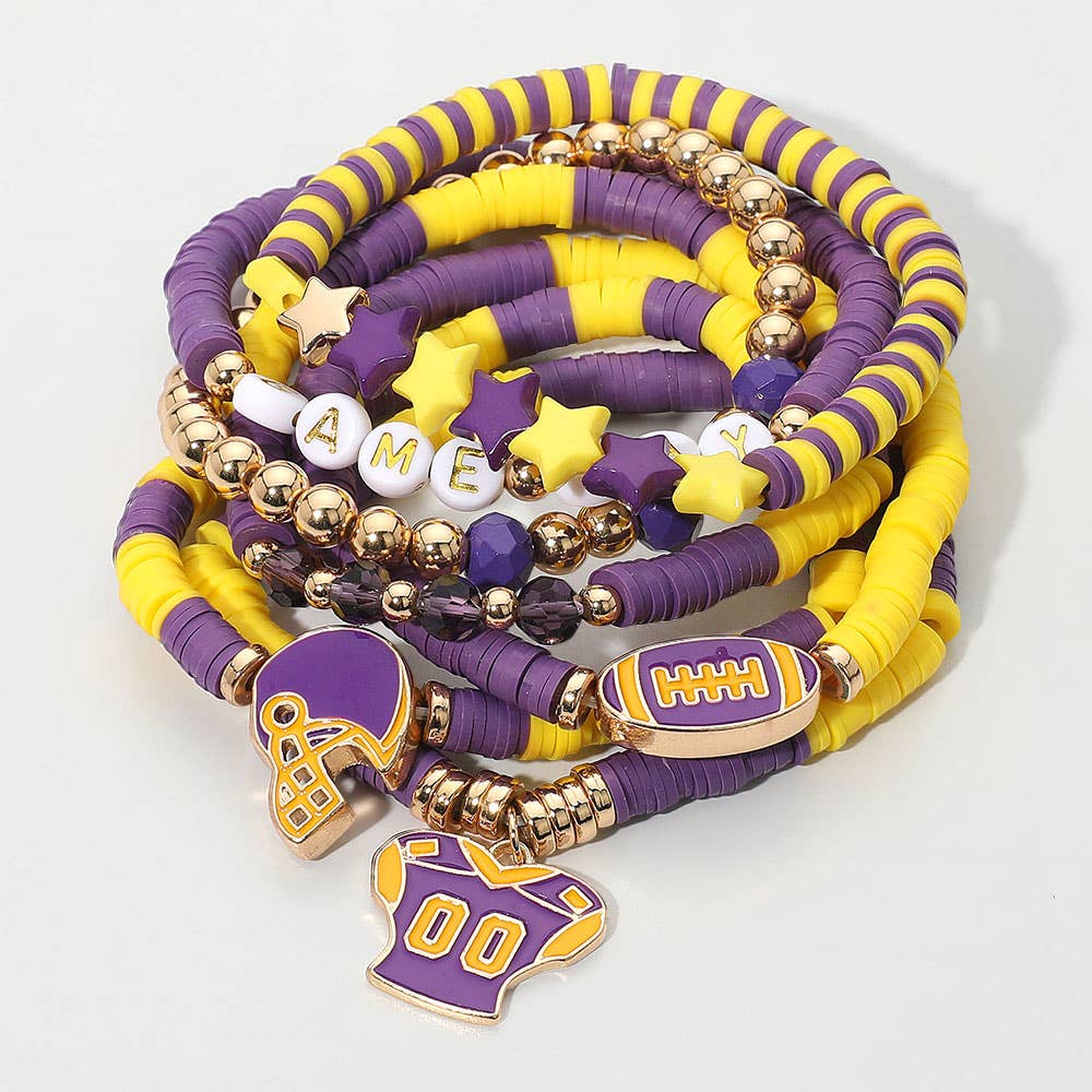 Boho Grow Studio - Wholesale Beaded Bracelet - 7PC LSU Football Purple Gold Heishi Beaded Bracelets Set2