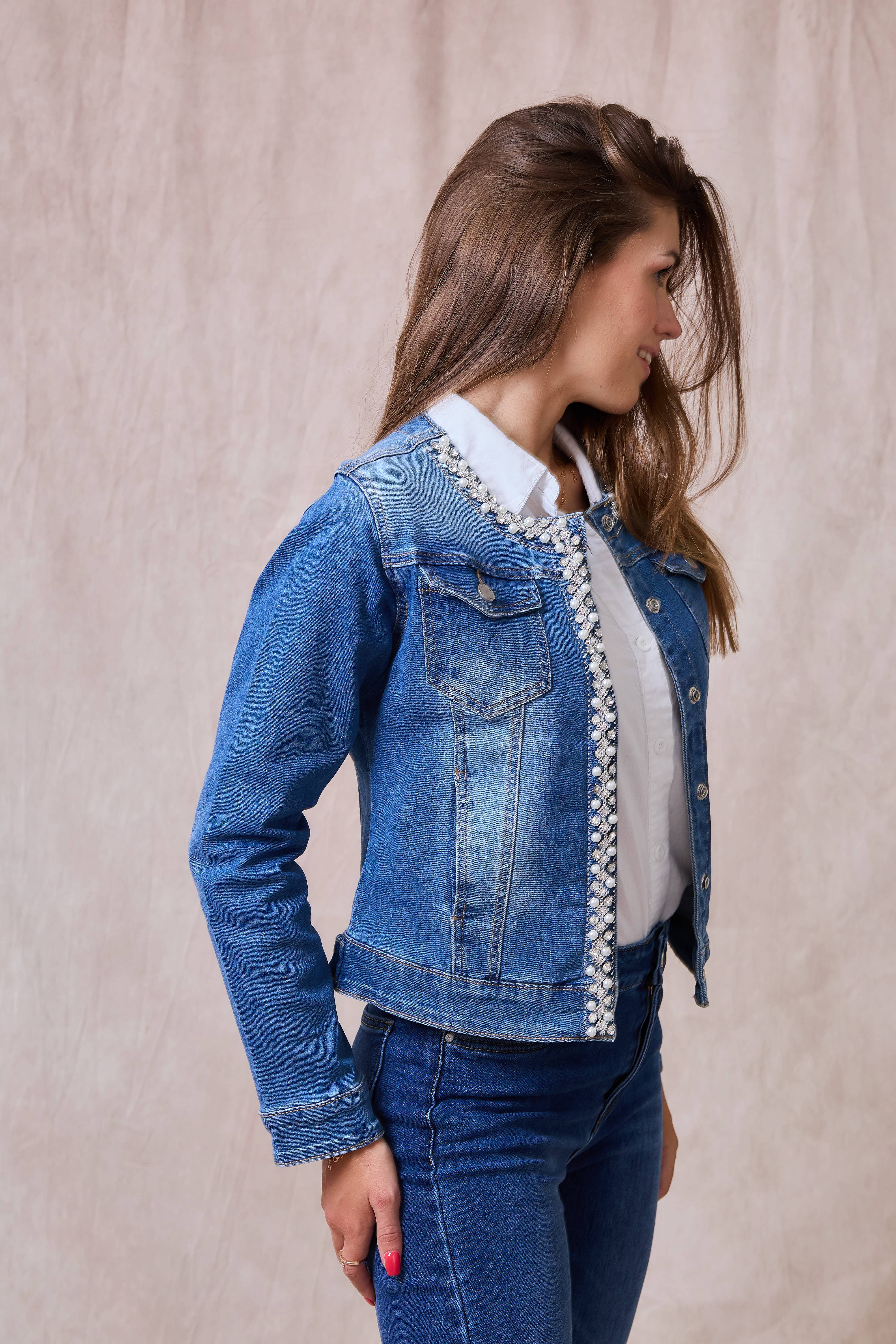 Jeans Denim jacket (Pearl and Rhinestone) - ANA & LUCY for wholesale on Faire6