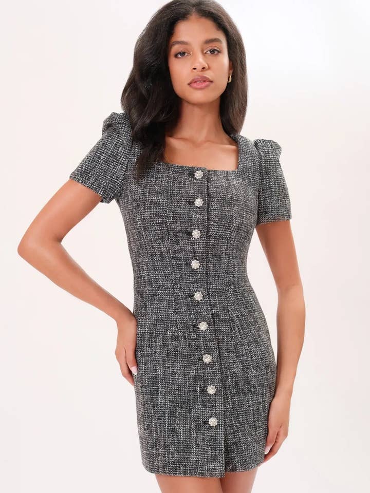 AMELIE TWEED DRESS (BLACK OPAL) for wholesale by Chloe Colette