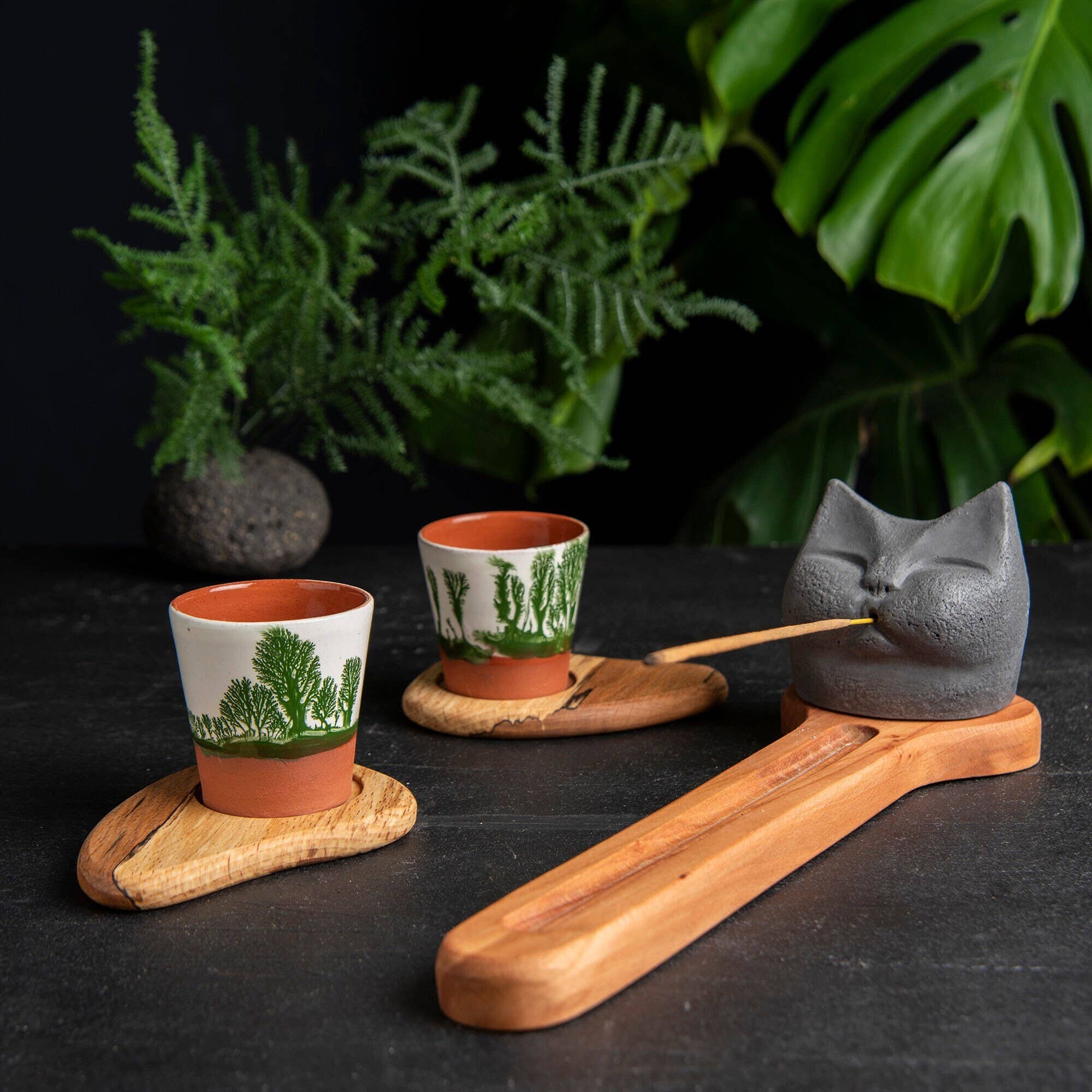 Troy Touch – Porta-incenso por atacado – Conjunto Ternário, Chávenas de Café Expresso em Cerâmica com Difusão de Mocha e Mãom0