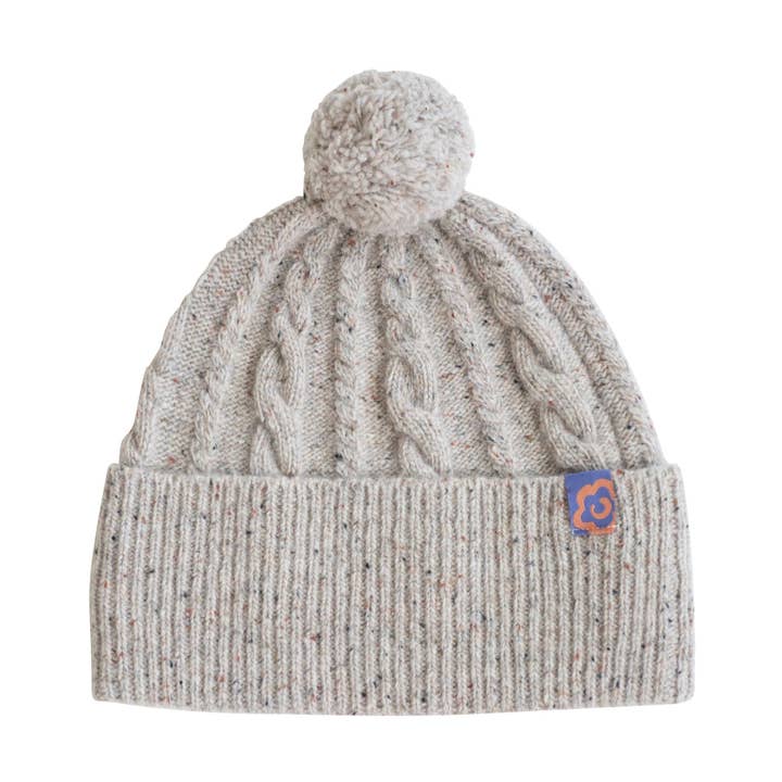 "Pom Pom" Cable Knit Wool Beanie - Silver Grey for wholesale by Lost Pattern NYC