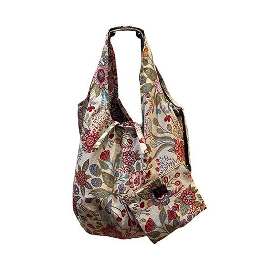 Jacquard Gobelino Bag with Red Flower Print for wholesale by Lara Moti