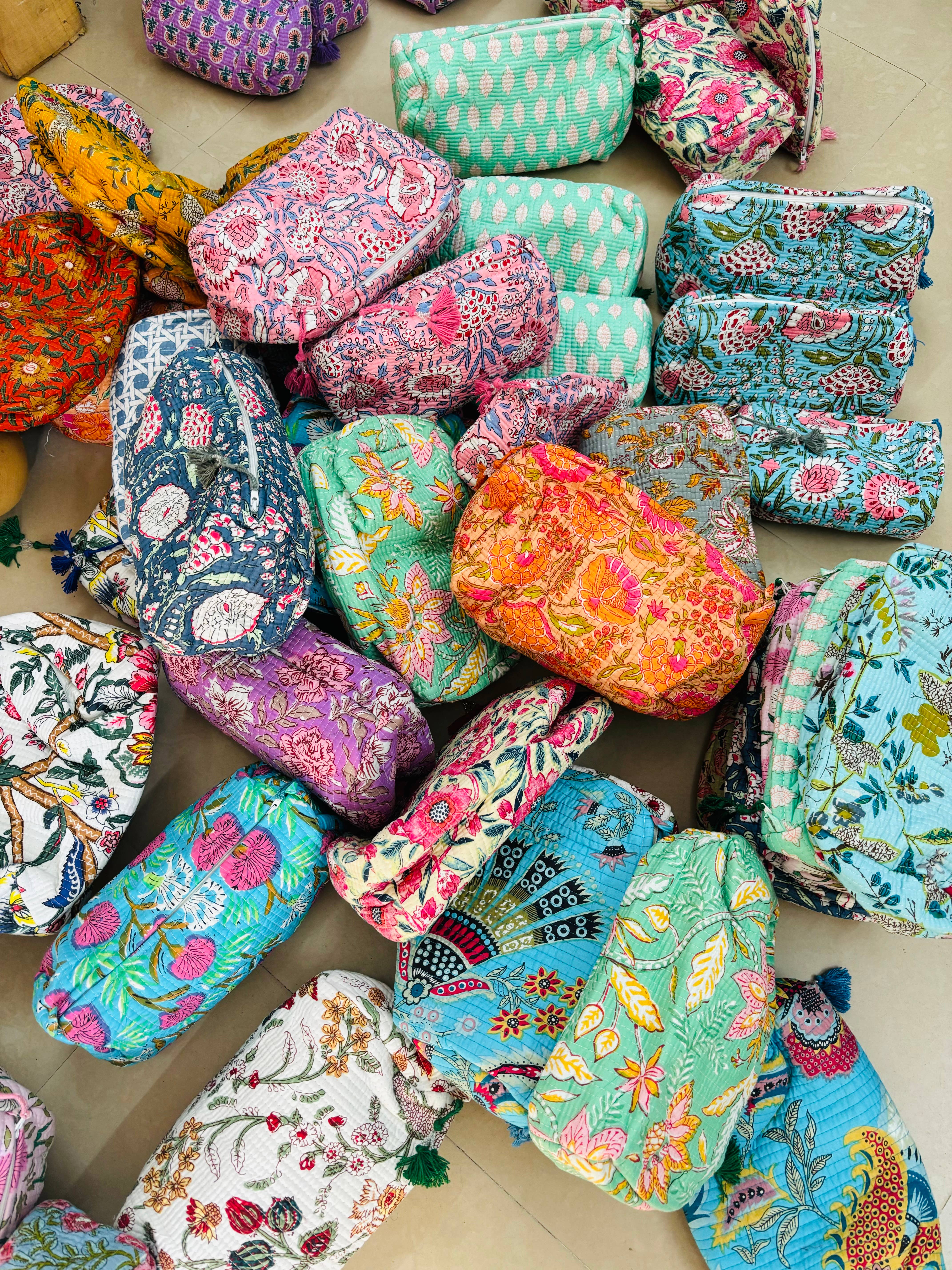 Meghcraft - Wholesale Makeup/Cosmetic Bag - Cotton Quilted Cosmetic Bags,Gift Pouch- Toiletry Pouch-3 Pc9