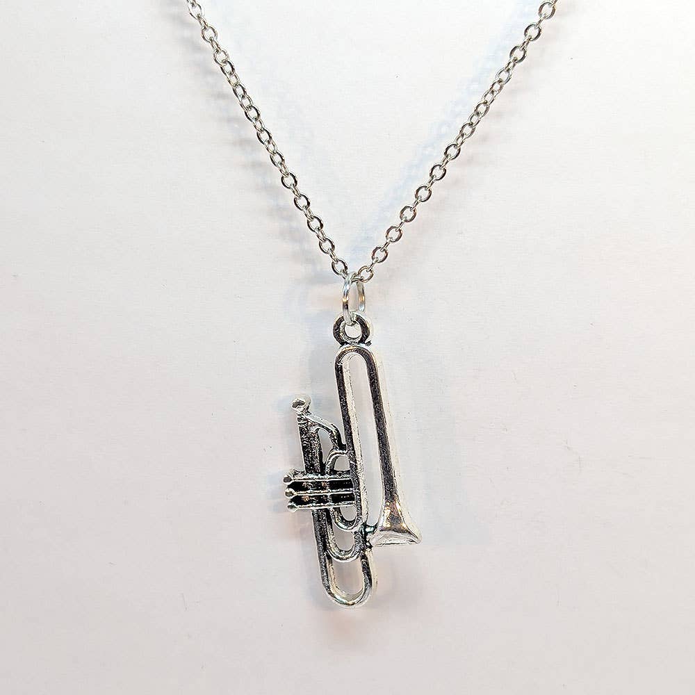 Stylish Jewelry Supply - Wholesale Pendant/Charm Necklace - Trombone Musical Instrument Antique Silver Necklace3