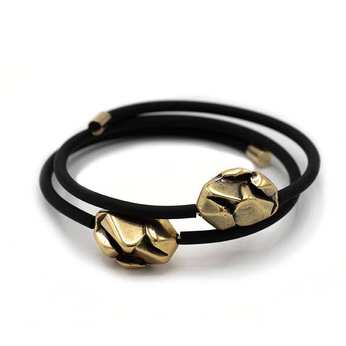 FATES, style with a story - Wholesale Bangle Bracelet - Thick Rocks, Rubber and Gold bracelet