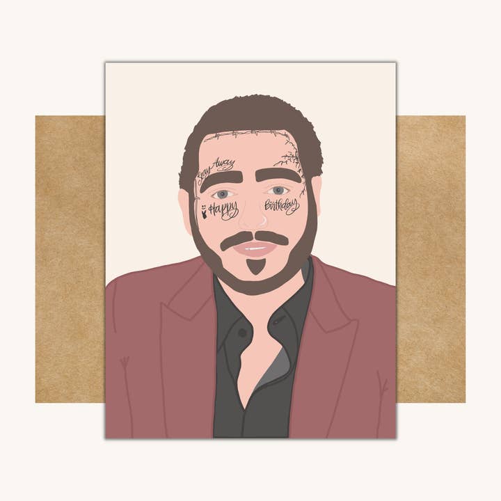 Tarjeta de cumpleaños de Post Malone, divertida tarjeta de cumpleaños para venta al por mayor de Kelly Scott Design Co