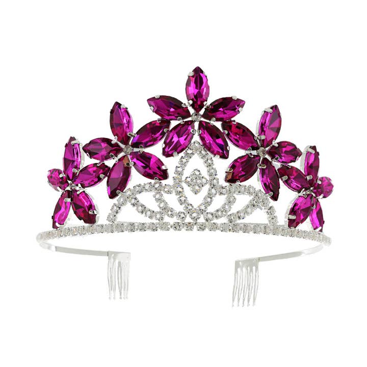 SP Sophia Collection - Wholesale Tiara - Women's - Rhinestone Crystal Flower Lilies w/ Encrusted Crown Tiara