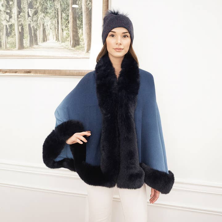 Sensibling Corp. - Wholesale Poncho - Women's - Elegant Faux Fur Trim Cape Poncho5