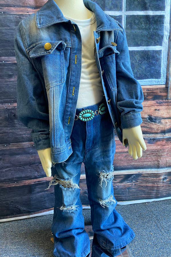 luluclothes - Wholesale Denim Jacket - Kids - DLH2551 Wash denim blue w/fringe & pocket girls denim jacket3