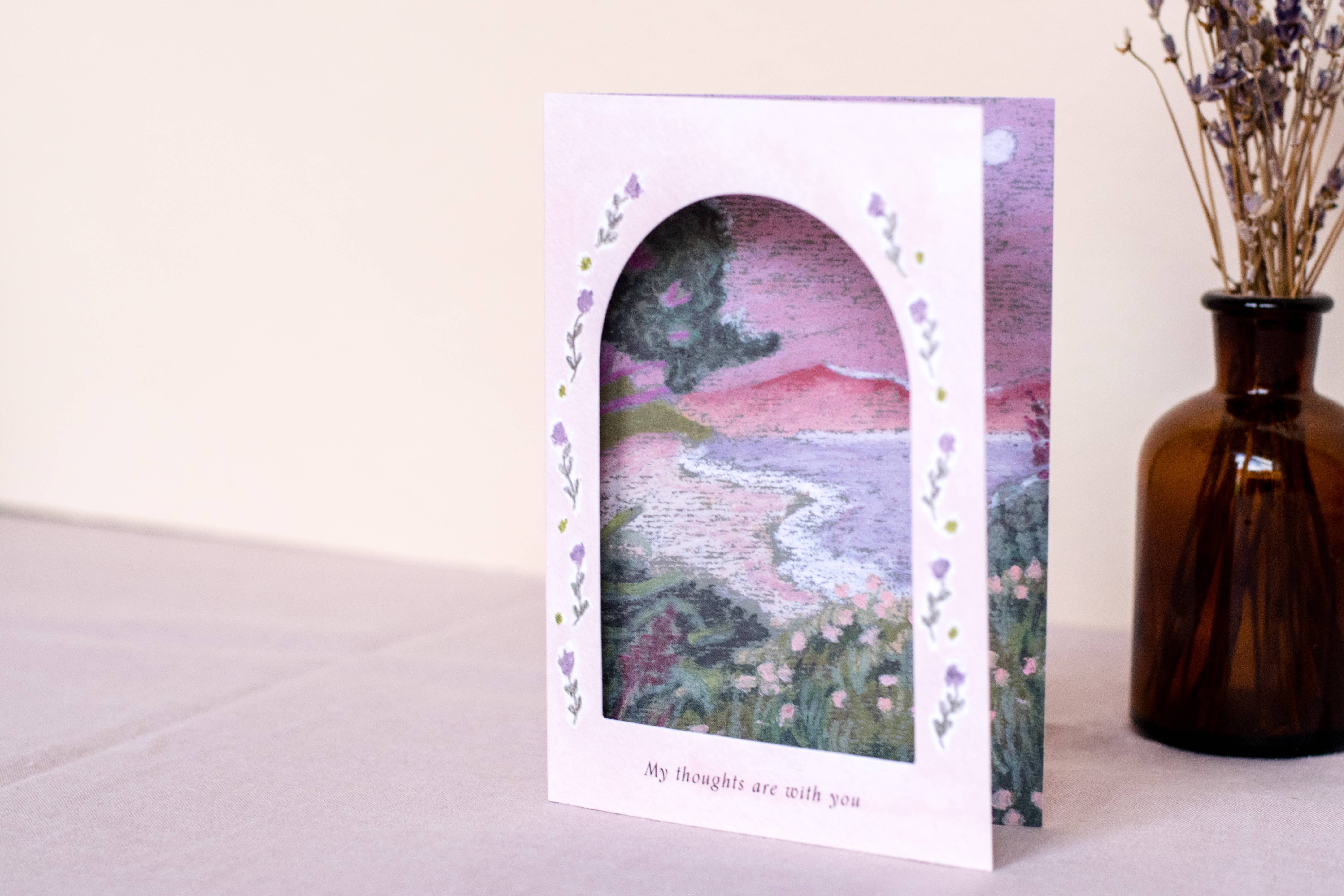 The Hidden Pearl Studio – wholesale Sympathy card – Thinking of you Arch Window Sympathy Card1