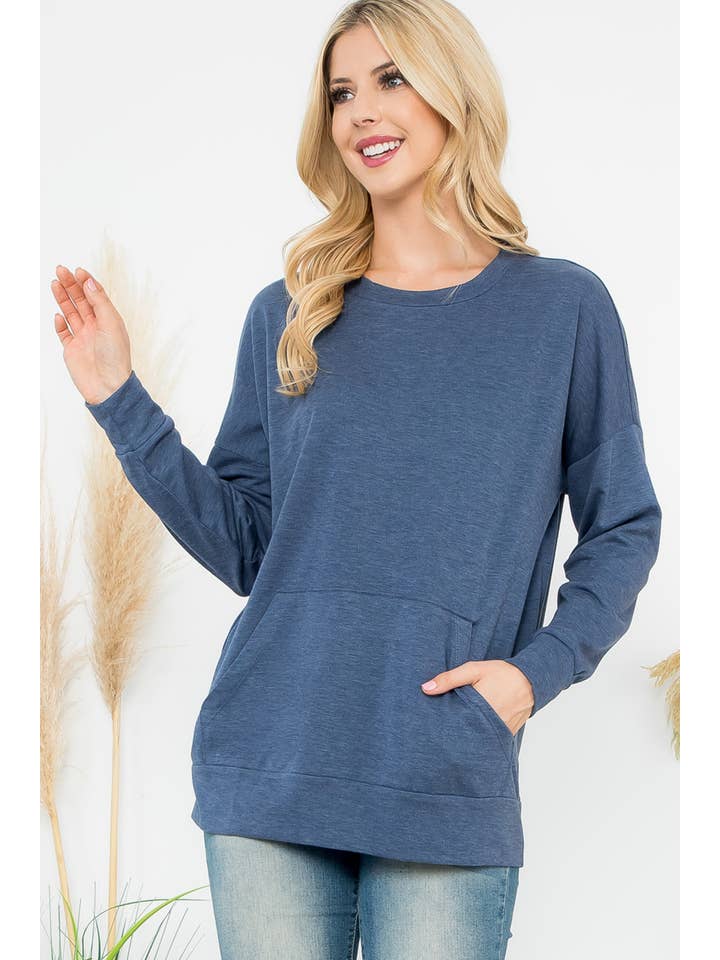 MYS Wholesale Inc - Wholesale Tunic - Women's - Long Sleeve French Terry Top With Kangaroo Top46