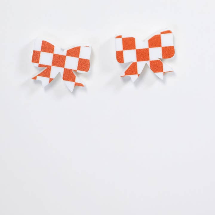 TLD Designs - Wholesale Stud/Post Earrings - Game Day Checkered bows5