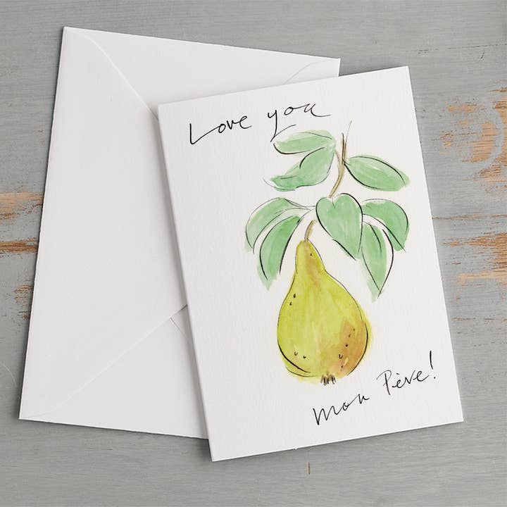 'Love You Mon Pere!' Funny Fruit Father's Day Card for wholesale by Gabrielle Solly Illustration