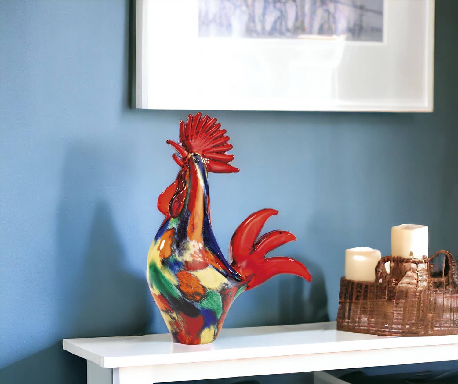 HomeRoots – wholesale Decorative figurine – 11" Red Murano Glass Rooster Figurine Tabletop Sculpture1