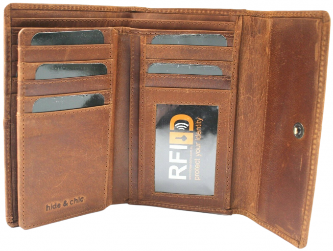 hide & chic – Engroshandel Tegnebog - Dame – RFID pung i fuldnarvet koskindslæder. Sort, brun, blå eller rød. Stil nr. 21004 Hide & Chic42
