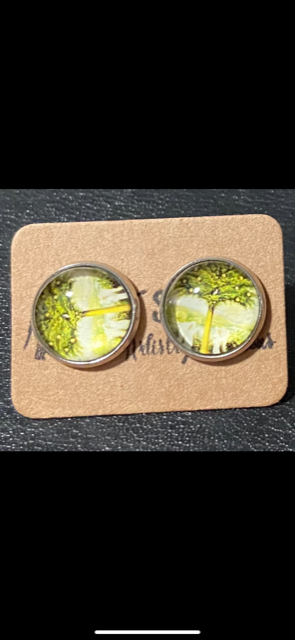 SMA Artistry Creations - Wholesale Stud/Post Earrings - 12mm Tree of life design glass cabochon stud earrings14