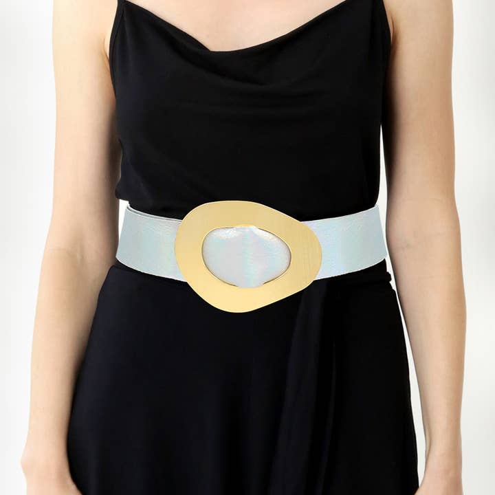 Geometric Brushed Metal Buckle Faux Leather Belt for wholesale by Sensibling Corp.