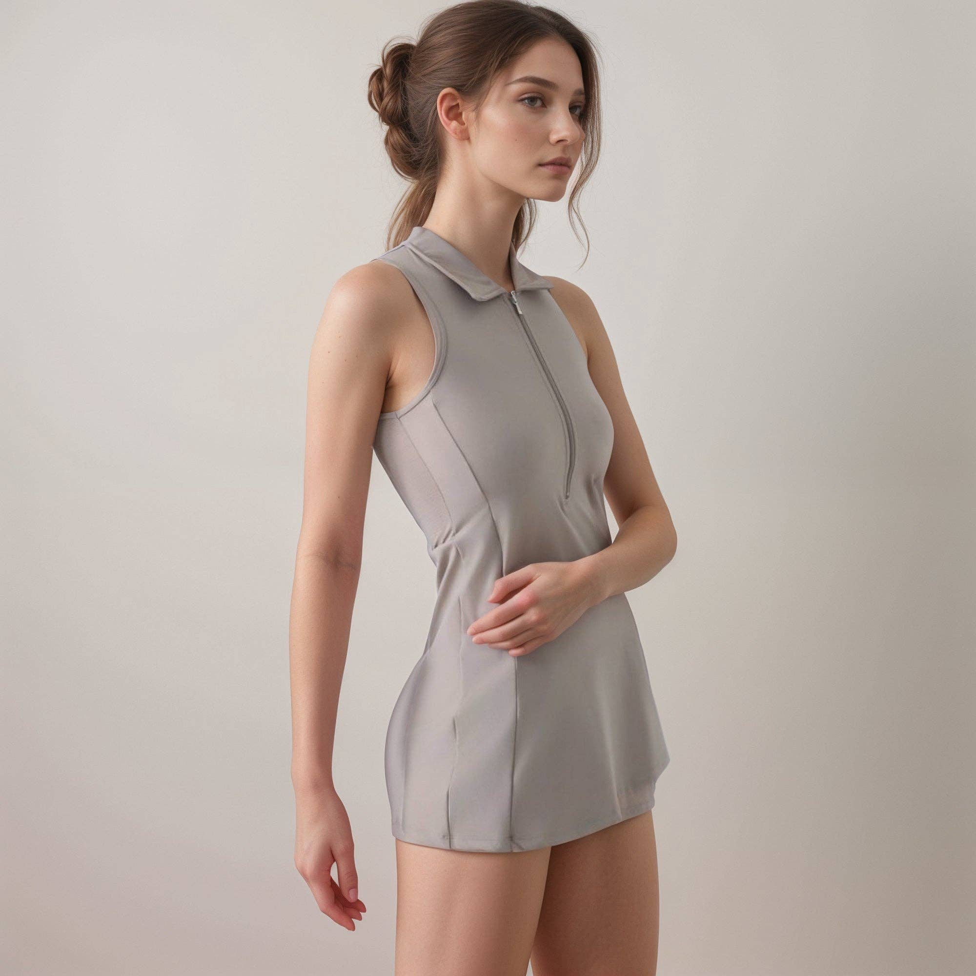 Active by Anna-Kaci - Wholesale Athletic Dress - Women's - Women's Sleeveless Collared Sports Dress with Zip Front and27