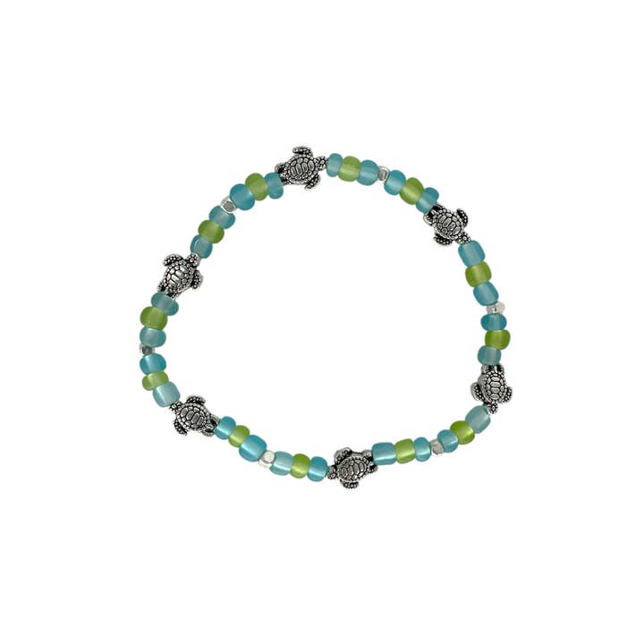 5 Pack Kid Stretch Bracelet Lt. Blue Green Silver Turtles for wholesale by Maka Imports