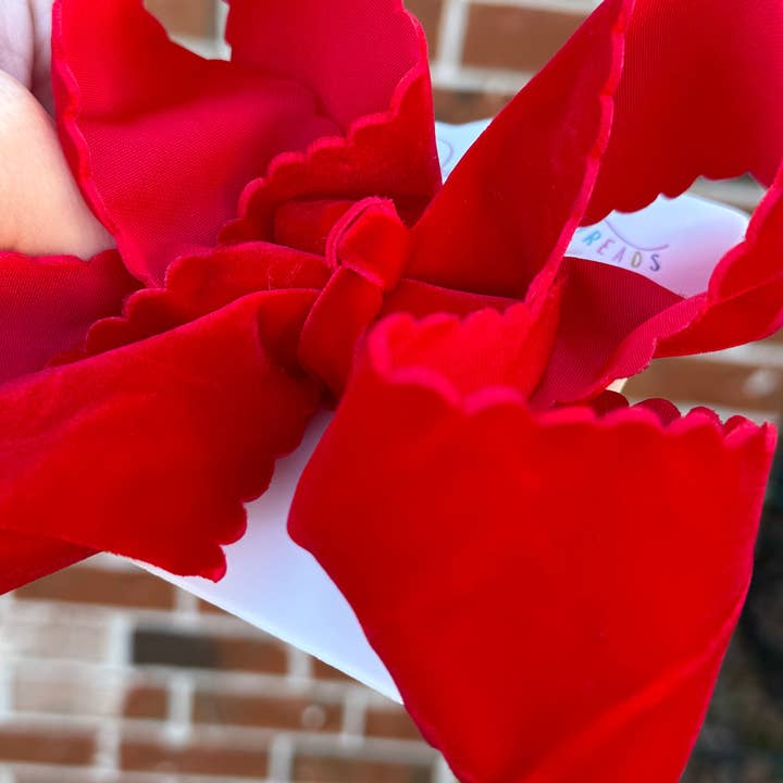 Just For Fun Threads - Wholesale Hair Bow - Kids - Holly Red Velvet Scallop Bows4