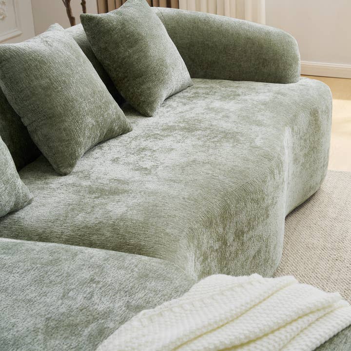 39F Inc. - Wholesale Sofa - Green L-Shape Sectional – Curved Chaise, Chenille9