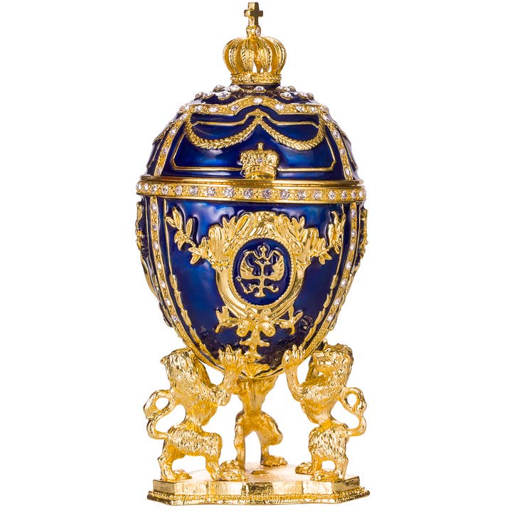 Faberge Egg Trinket Jewel Box with Lions & pendant blue for wholesale by danila-souvenirs