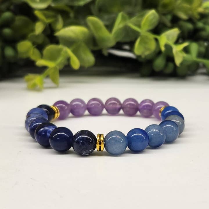 Meraki Gemstones - Wholesale Beaded Bracelet - ANXIETY RELIEF - Blue Aventurine/Sodalite/Amethyst Bracelet