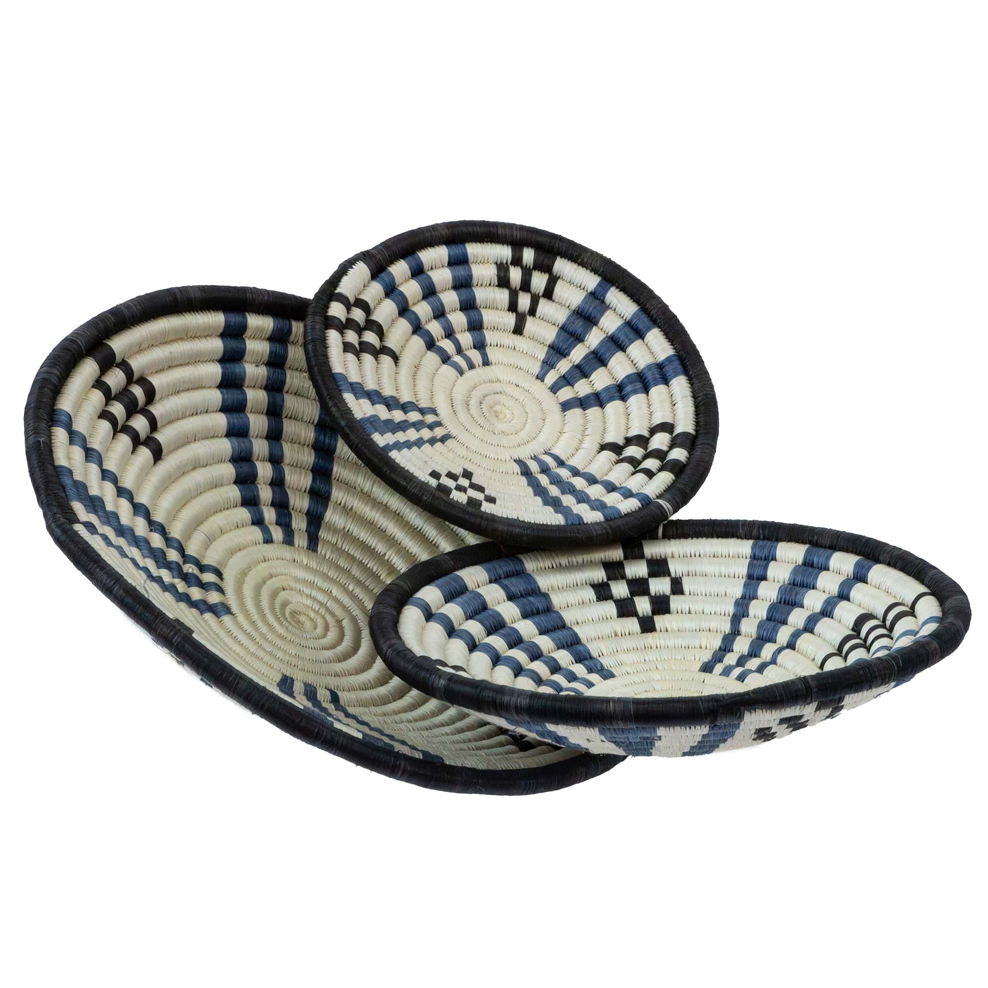 Global Crafts - Wholesale Basket - African Rwanda Baskets Home & Wall Decor-Set/3 Blue MIXED DESIGNS/COLORS1