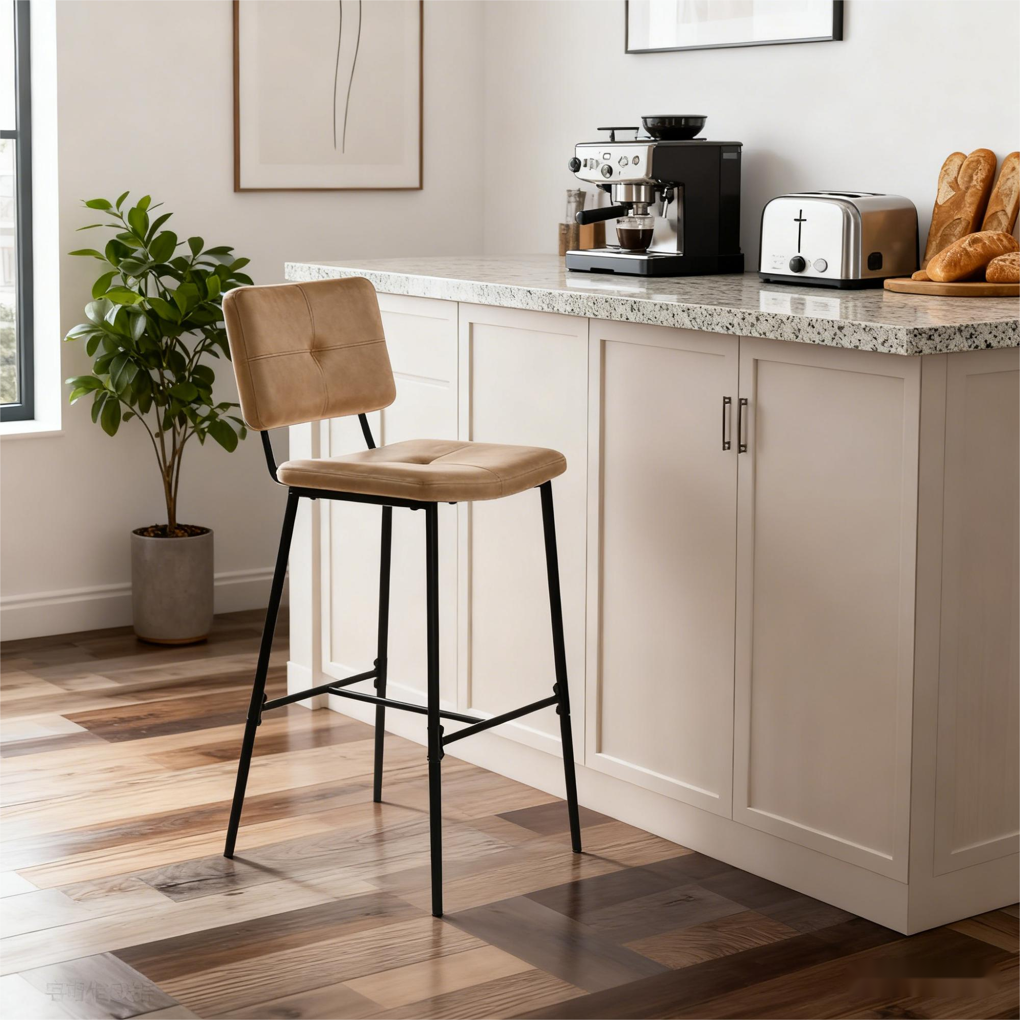 HOMYCASA DESIGN INC - Wholesale Stool - 2 Pcs Industrial Bar Stool & Cognac Faux Leather Upholstery2