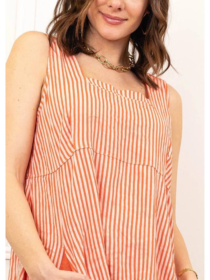 la maison des fibres naturelles - Wholesale Dress – Women's - Sleeveless striped dress 6223stripe 100%LINEN12