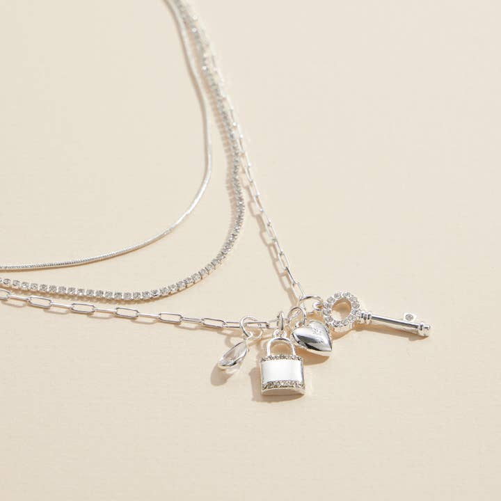 Lilla Haven - Wholesale Pendant/Charm Necklace - Layered Necklace with Lock, Key & Heart Charms