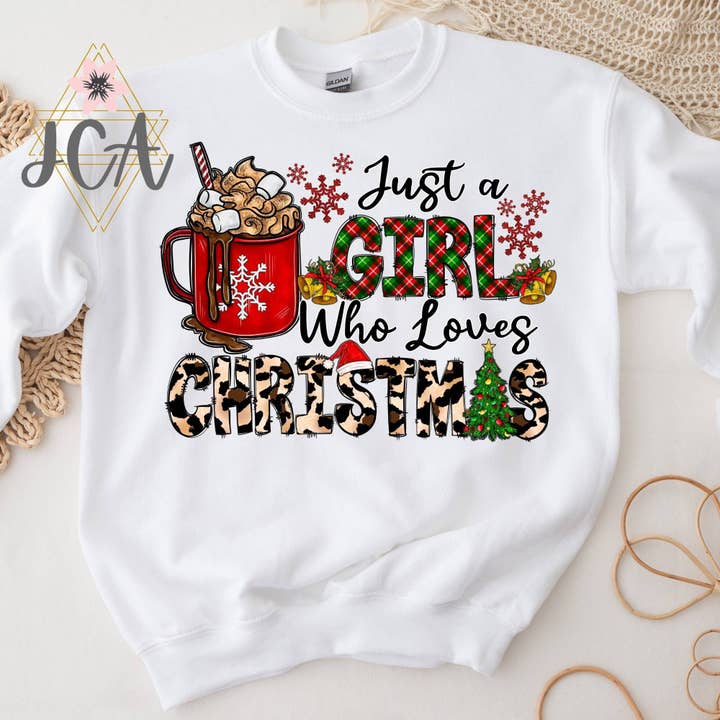Jocelyn's Comfy Apparel - Wholesale Screen Printed T-Shirt - Women's - Just A Girl Who Loves Christmas Shirt, Bleach Christmas Tee1